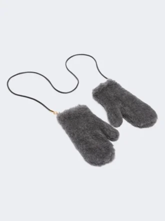 Fäustlinge aus Wolle und Alpaka-Teddy-Stoff, mittelgrau