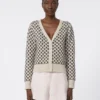 Gemusterte Strickjacke aus Wolle und Kaschmir, beige Gemusterte Strickjacke aus Wolle und Kaschmir, beige