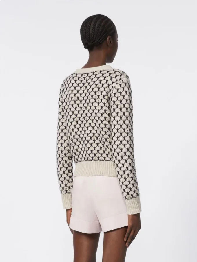 Gemusterte Strickjacke aus Wolle und Kaschmir, beige Gemusterte Strickjacke aus Wolle und Kaschmir, beige