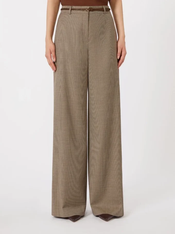Gemusterte Wollhose mit weitem Bein, karamellfarben