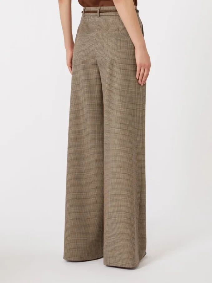 Gemusterte Wollhose mit weitem Bein, karamellfarben