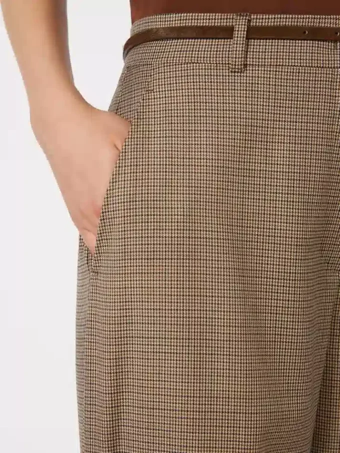 Gemusterte Wollhose mit weitem Bein, karamellfarben