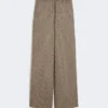 Gemusterte Wollhose mit weitem Bein, karamellfarben