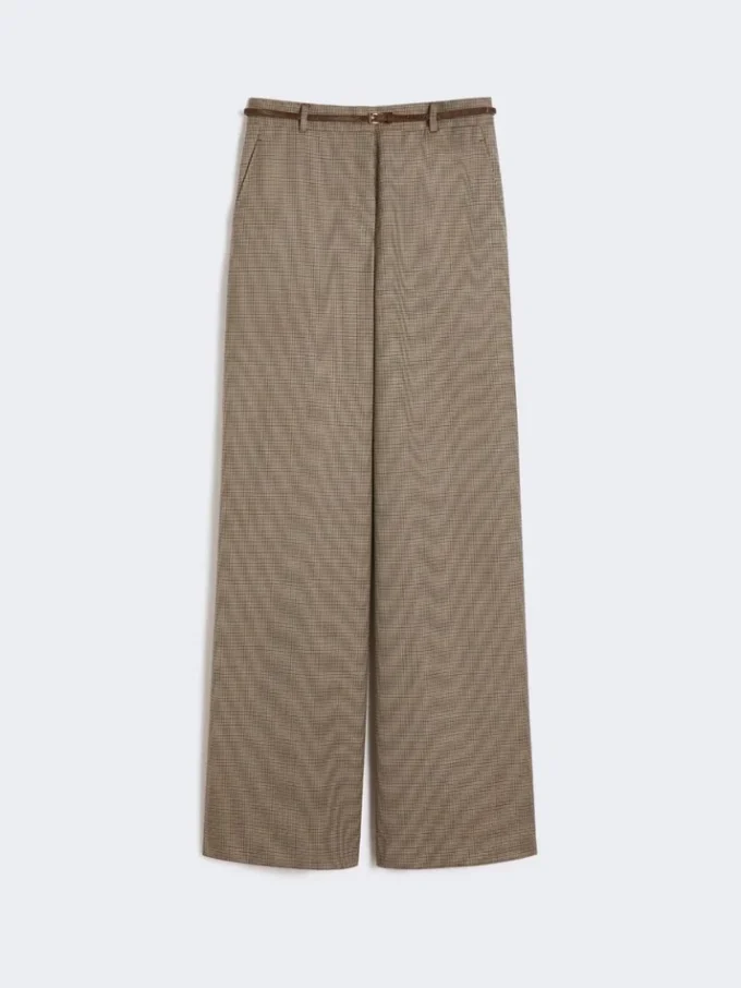 Gemusterte Wollhose mit weitem Bein, karamellfarben