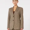 Gemusterter Blazer aus Wolltwill, karamellfarben