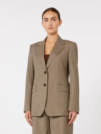 Gemusterter Blazer aus Wolltwill, karamellfarben