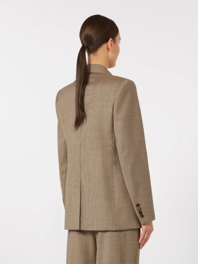 Gemusterter Blazer aus Wolltwill, karamellfarben