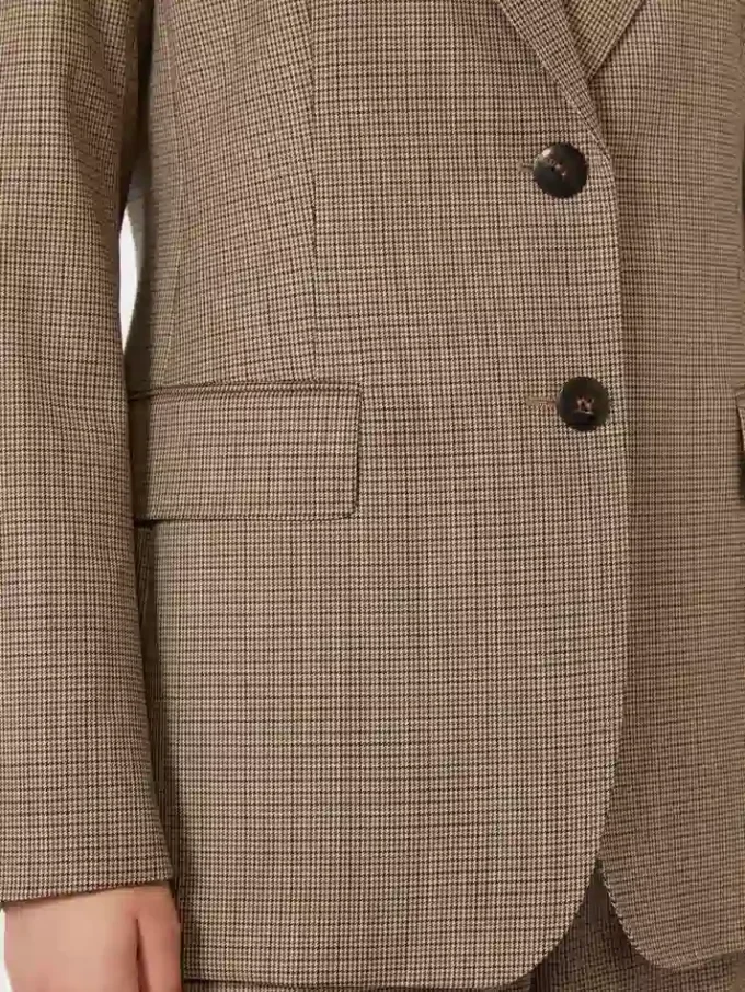 Gemusterter Blazer aus Wolltwill, karamellfarben