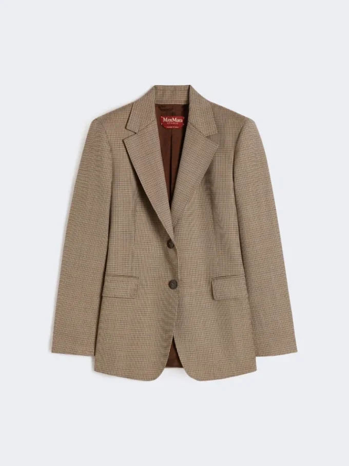 Gemusterter Blazer aus Wolltwill, karamellfarben