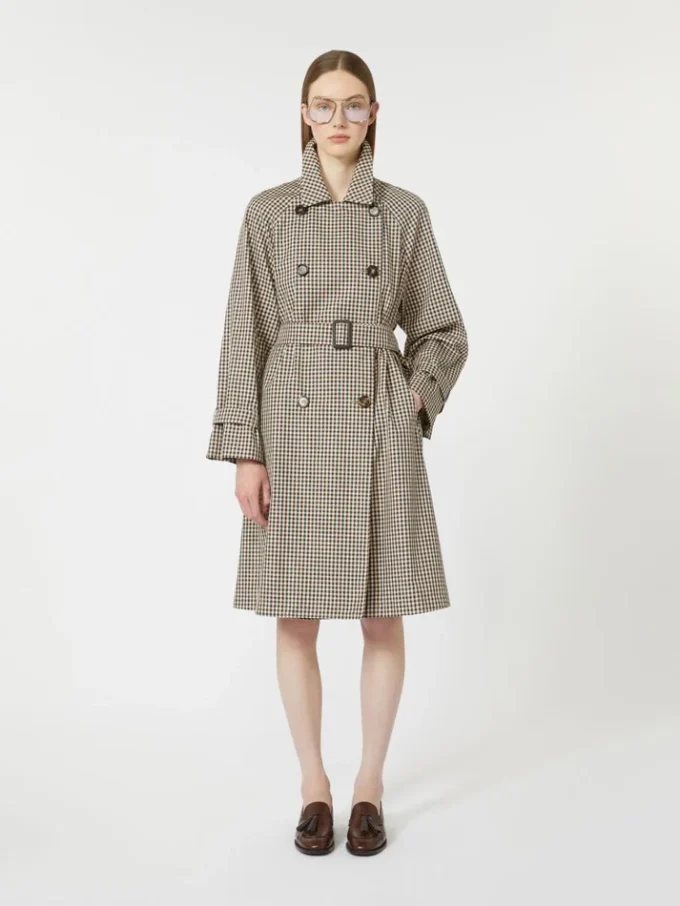 Gemusterter, wasserabweisender Trenchcoat aus Twill, kaffeefarben Gemusterter, wasserabweisender Trenchcoat aus Twill, kaffeefarben
