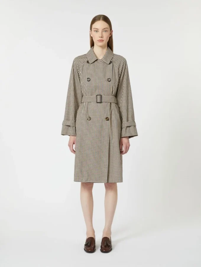 Gemusterter, wasserabweisender Trenchcoat aus Twill, kaffeefarben Gemusterter, wasserabweisender Trenchcoat aus Twill, kaffeefarben
