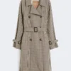 Gemusterter, wasserabweisender Trenchcoat aus Twill, kaffeefarben Gemusterter, wasserabweisender Trenchcoat aus Twill, kaffeefarben