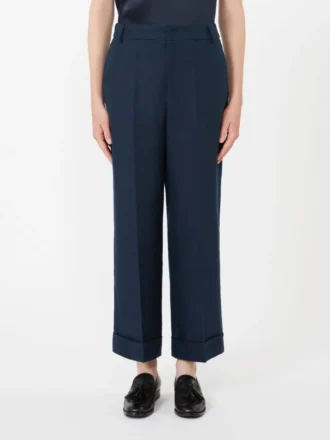 Gerade geschnittene Hose aus Leinen im Korbgeflecht-Look, mitternachtsblau Gerade geschnittene Hose aus Leinen im Korbgeflecht-Look, mitternachtsblau