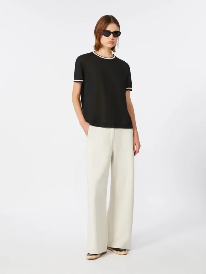 Gerade geschnittene Hose aus Scuba-Jersey, beige Gerade geschnittene Hose aus Scuba-Jersey, beige