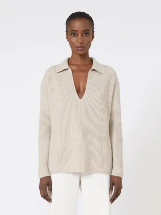 Gerippter Kaschmirpullover, beige