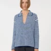 Gerippter Kaschmirpullover, weiß-blau Gerippter Kaschmirpullover, weiß-blau