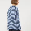 Gerippter Kaschmirpullover, weiß-blau Gerippter Kaschmirpullover, weiß-blau