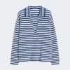 Gerippter Kaschmirpullover, weiß-blau Gerippter Kaschmirpullover, weiß-blau