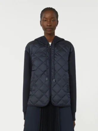 Gesteppte Kapuzenjacke aus wasserabweisendem Canvas und Jersey, marineblau