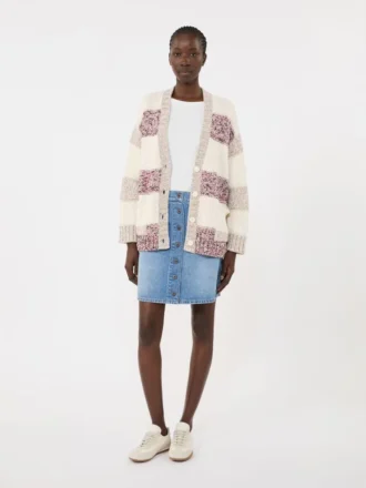 Gestreifter Cardigan aus Wolle und Baumwolle, sandfarben