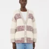 Gestreifter Cardigan aus Wolle und Baumwolle, sandfarben Gestreifter Cardigan aus Wolle und Baumwolle, sandfarben