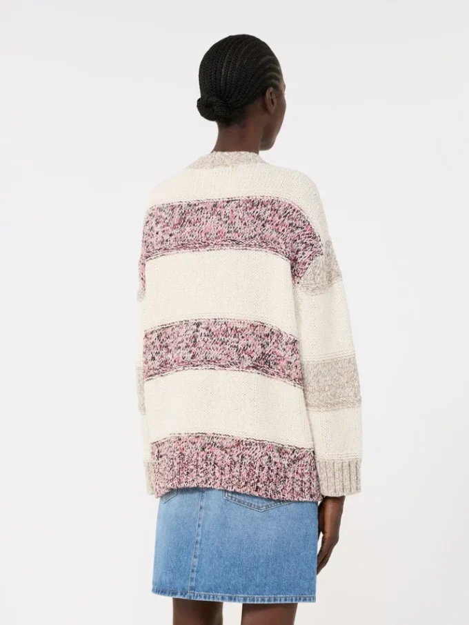 Gestreifter Cardigan aus Wolle und Baumwolle, sandfarben Gestreifter Cardigan aus Wolle und Baumwolle, sandfarben