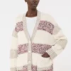 Gestreifter Cardigan aus Wolle und Baumwolle, sandfarben Gestreifter Cardigan aus Wolle und Baumwolle, sandfarben