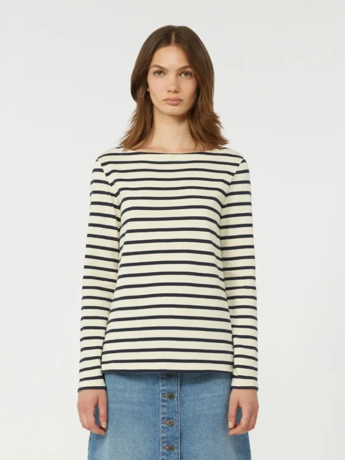 Gestreiftes Baumwoll-T-Shirt, Elfenbein Gestreiftes Baumwoll-T-Shirt, Elfenbein