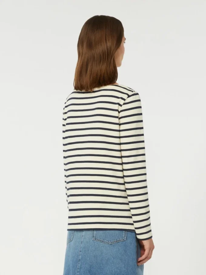 Gestreiftes Baumwoll-T-Shirt, Elfenbein Gestreiftes Baumwoll-T-Shirt, Elfenbein