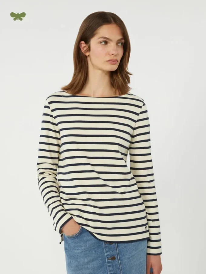 Gestreiftes Baumwoll-T-Shirt, Elfenbein Gestreiftes Baumwoll-T-Shirt, Elfenbein