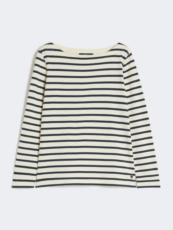 Gestreiftes Baumwoll-T-Shirt, Elfenbein Gestreiftes Baumwoll-T-Shirt, Elfenbein