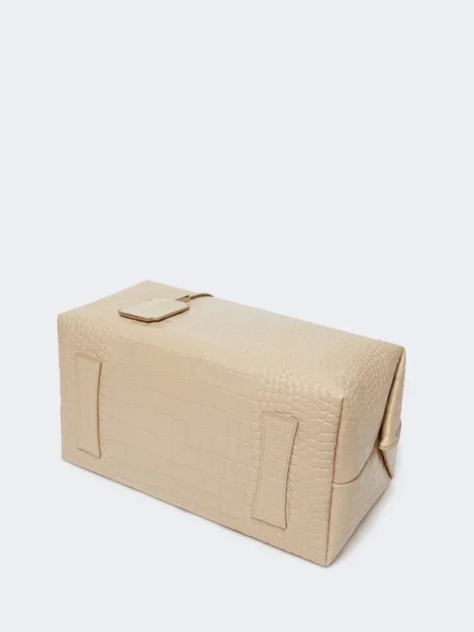 Große Boston-Tasche aus Leder mit Krokodilprägung, Eis