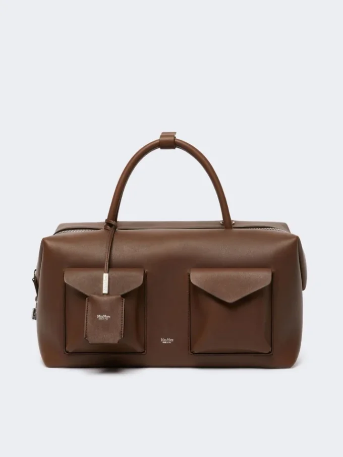 Große Boston-Tasche aus Leder mit Taschen, braun Große Boston-Tasche aus Leder mit Taschen, braun