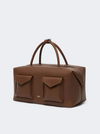 Große Boston-Tasche aus Leder mit Taschen, braun