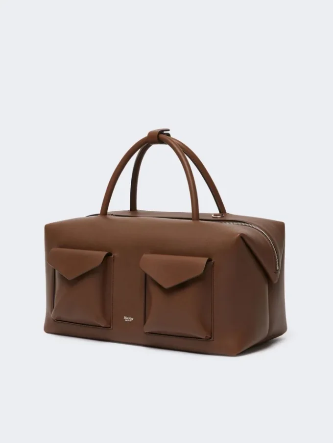 Große Boston-Tasche aus Leder mit Taschen, braun Große Boston-Tasche aus Leder mit Taschen, braun