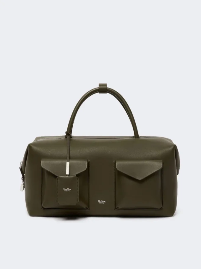 Große Boston-Tasche aus Leder mit Taschen, dunkelbraun