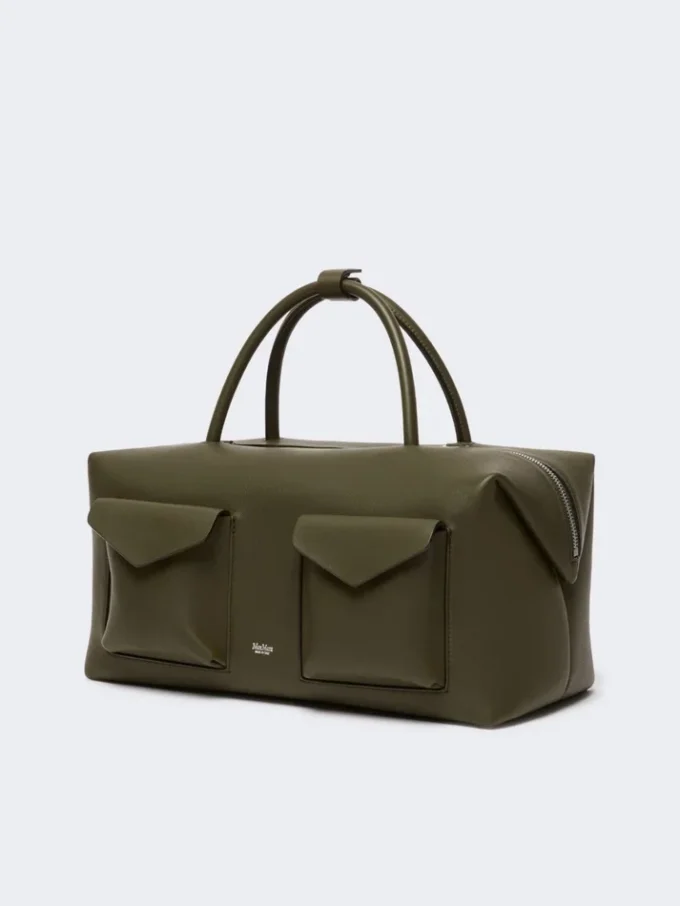 Große Boston-Tasche aus Leder mit Taschen, dunkelbraun