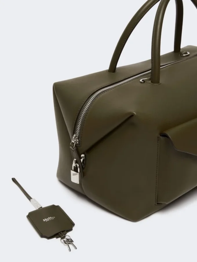 Große Boston-Tasche aus Leder mit Taschen, dunkelbraun