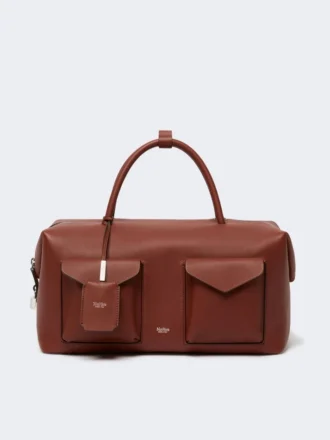 Große Boston-Tasche aus Leder mit Taschen, rostfarben