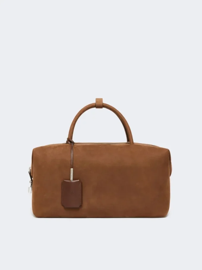Große Boston-Tasche aus Nubukleder, dunkelbraun Große Boston-Tasche aus Nubukleder, dunkelbraun