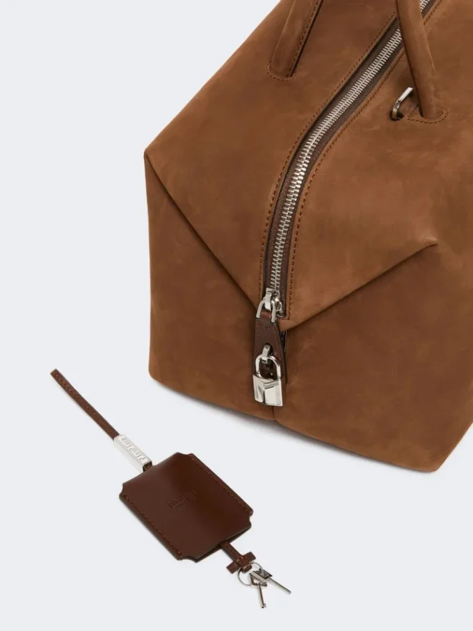Große Boston-Tasche aus Nubukleder, dunkelbraun Große Boston-Tasche aus Nubukleder, dunkelbraun