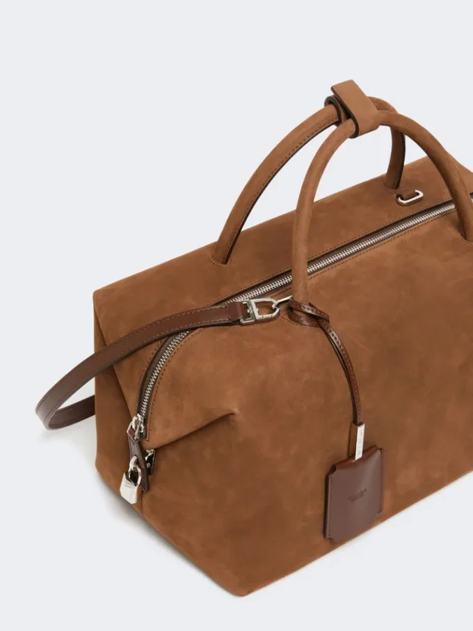 Große Boston-Tasche aus Nubukleder, dunkelbraun Große Boston-Tasche aus Nubukleder, dunkelbraun