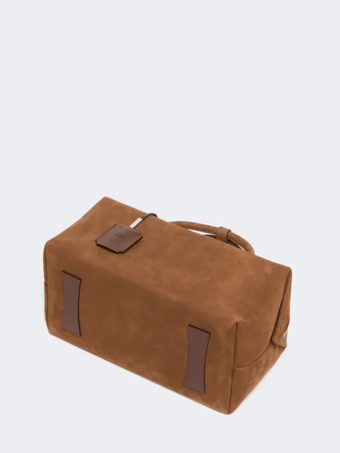 Große Boston-Tasche aus Nubukleder, dunkelbraun Große Boston-Tasche aus Nubukleder, dunkelbraun