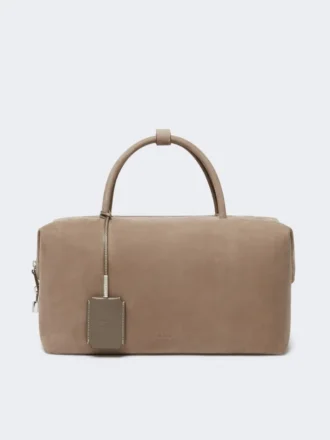 Große Boston-Tasche aus Nubukleder, taubengrau