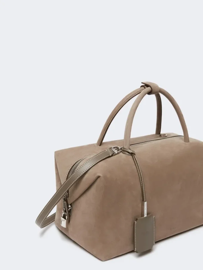 Große Boston-Tasche aus Nubukleder, taubengrau Große Boston-Tasche aus Nubukleder, taubengrau