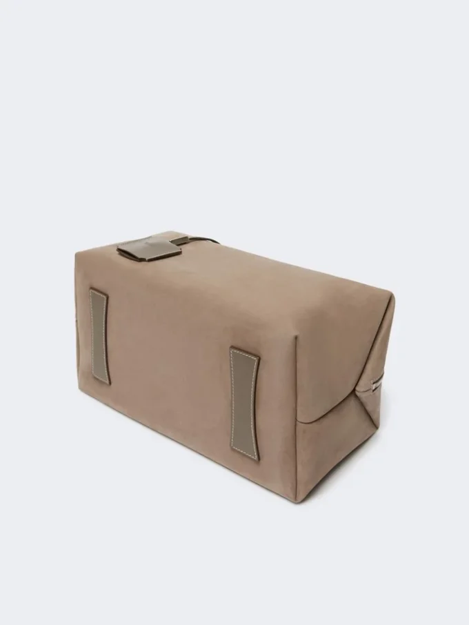 Große Boston-Tasche aus Nubukleder, taubengrau Große Boston-Tasche aus Nubukleder, taubengrau