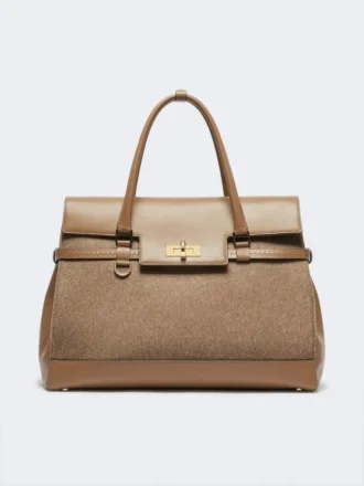 Große Handtasche aus Kaschmir und Leder, braun