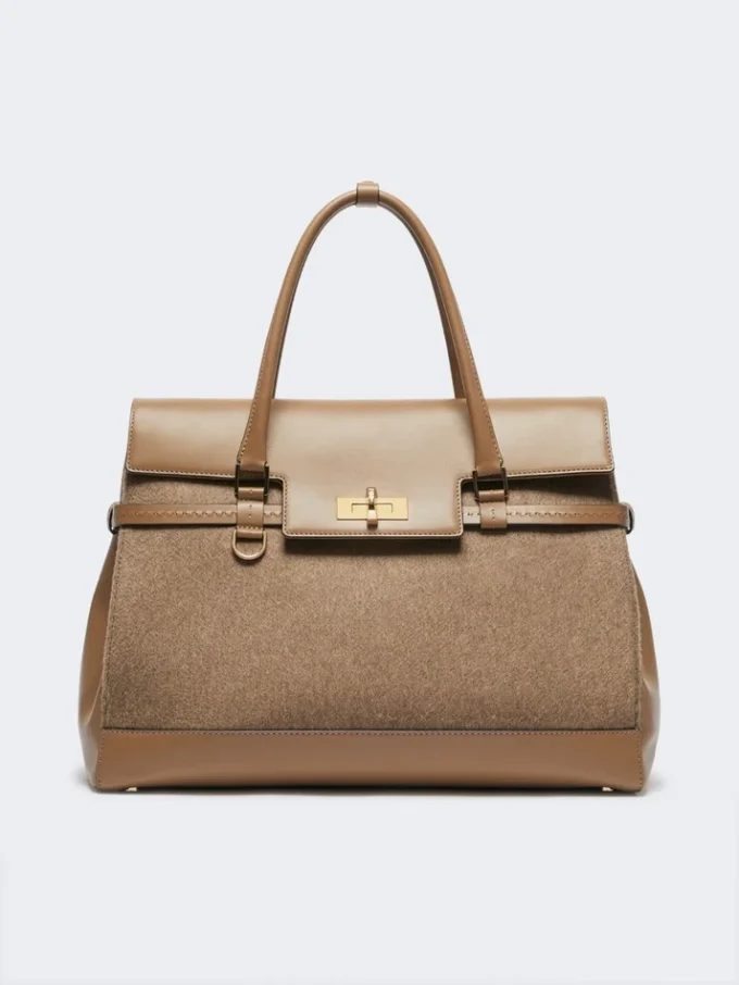 Große Handtasche aus Kaschmir und Leder, braun Große Handtasche aus Kaschmir und Leder, braun