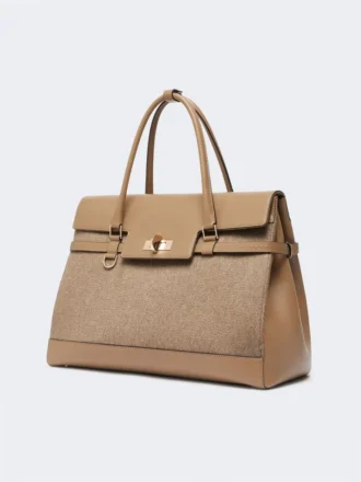 Große Handtasche aus Kaschmir und Leder, braun