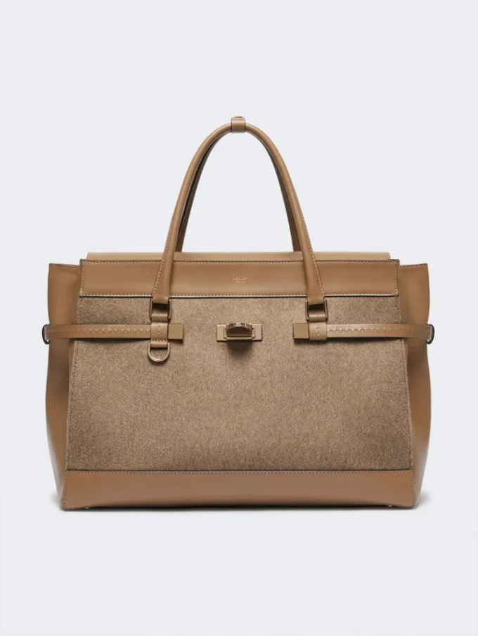 Große Handtasche aus Kaschmir und Leder, braun Große Handtasche aus Kaschmir und Leder, braun